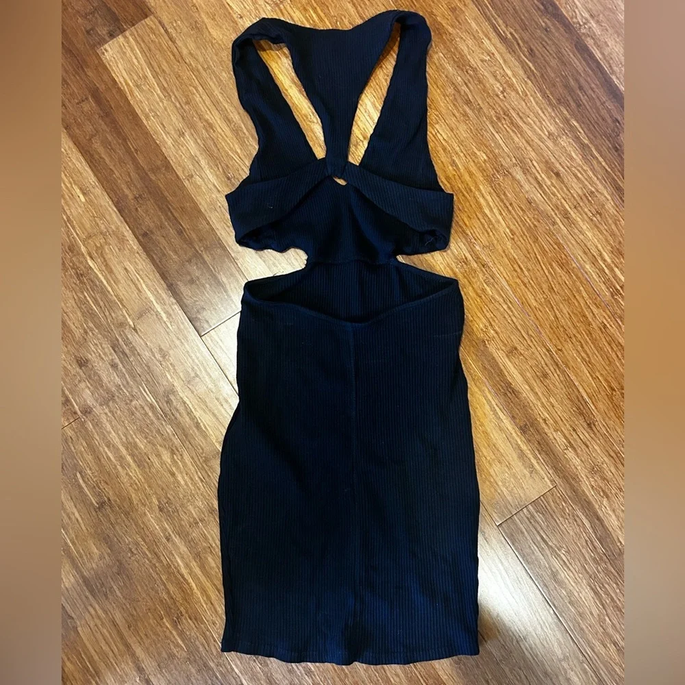Free People Cutout Ribbed Bodycon Dress Black Medium NWT - Picture 4 of 5